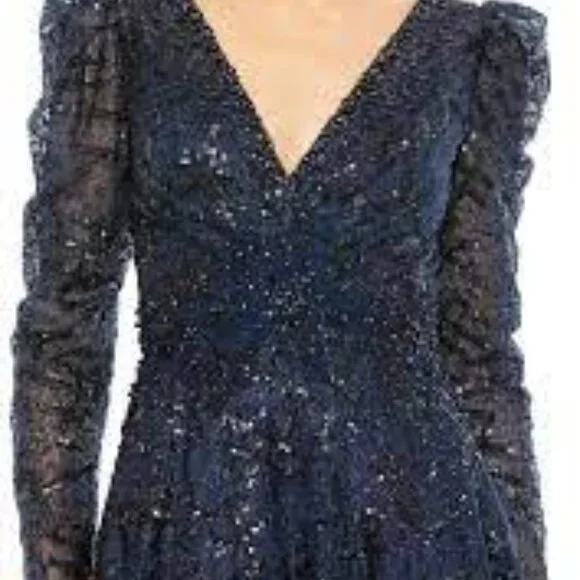 Mac Duggal midnight blue black lace beaded ball gown dress size 12 - Picture 3 of 7